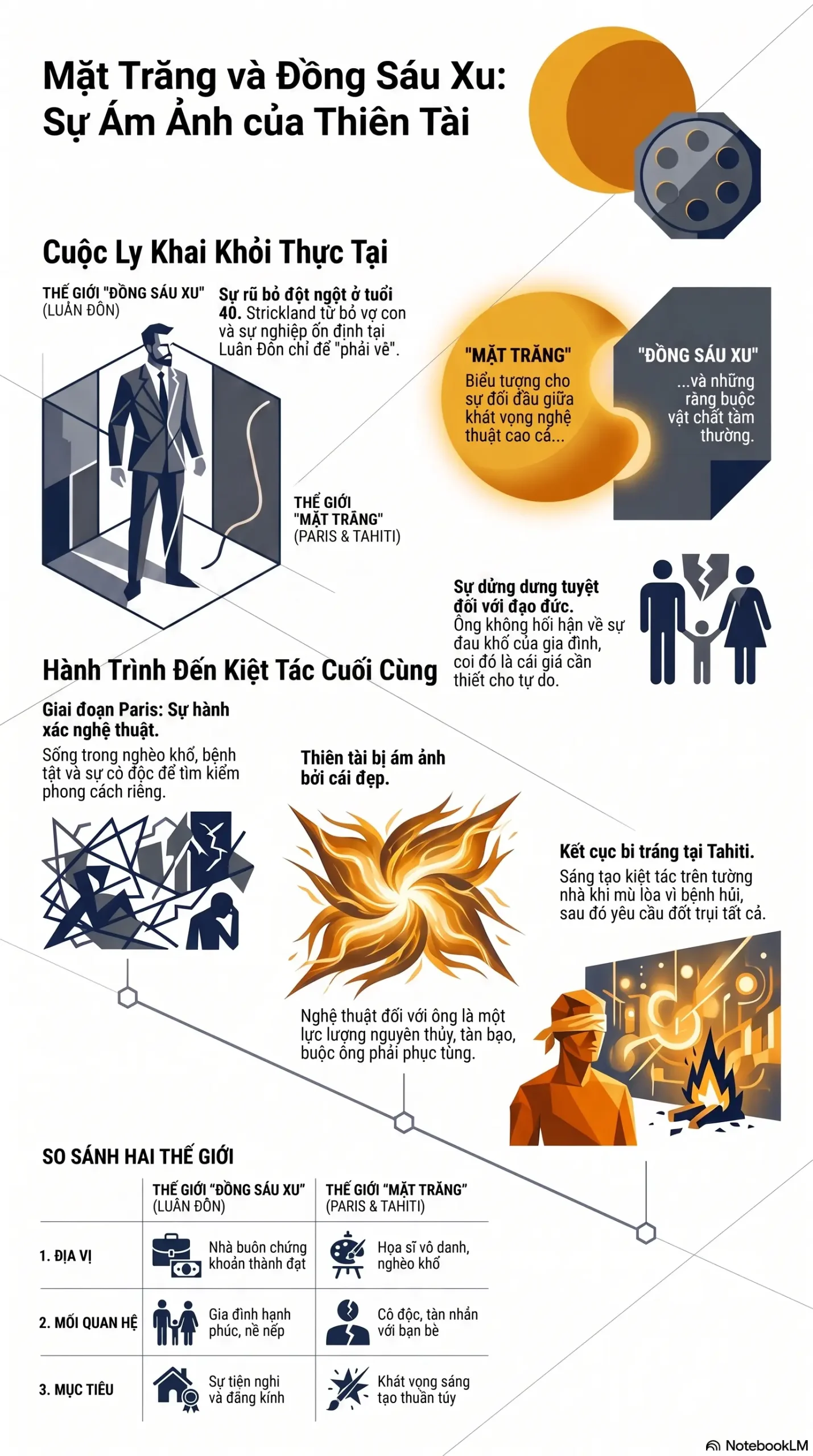 Infographic - Mặt Trăng Và Đồng Sáu Xu: Khi Tiếng Gọi Nghệ Thuật Phá Vỡ Mọi Xiềng Xích