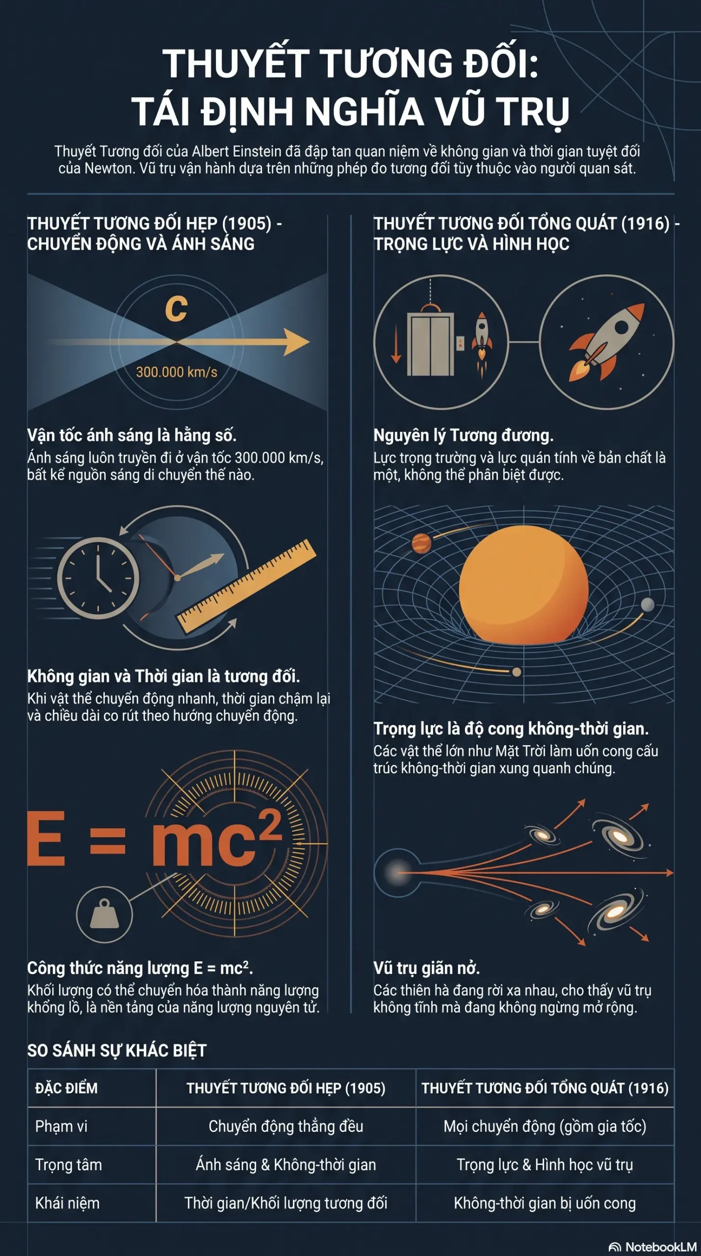 Infographic - Thuyết Tương Đối Cho Mọi Người: Hành Trình Khám Phá Vũ Trụ Qua Tư Duy Einstein