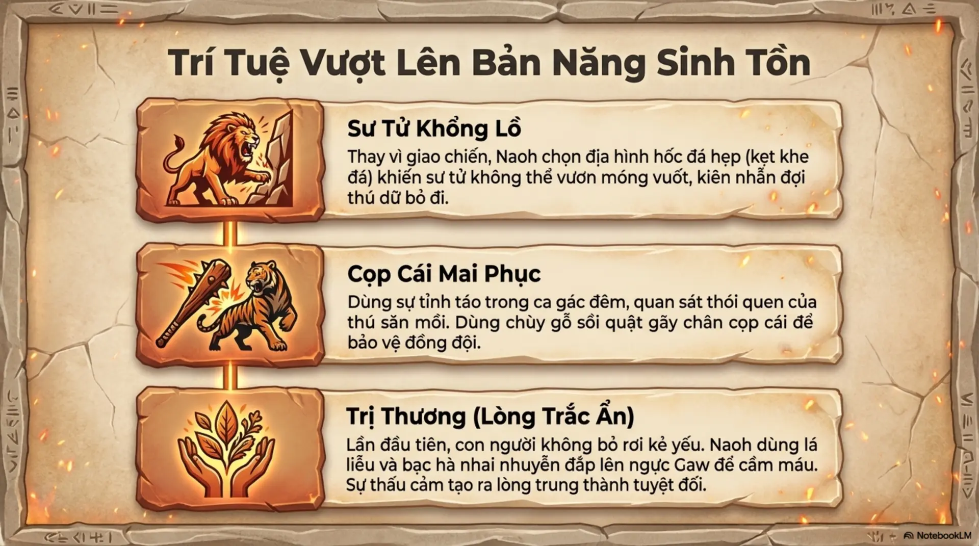 Slide Tóm tắt 5 - Đoạt Lửa: Cuộc Chiến Sinh Tồn Và Khát Vọng Ánh Sáng Của Bình Minh Nhân Loại