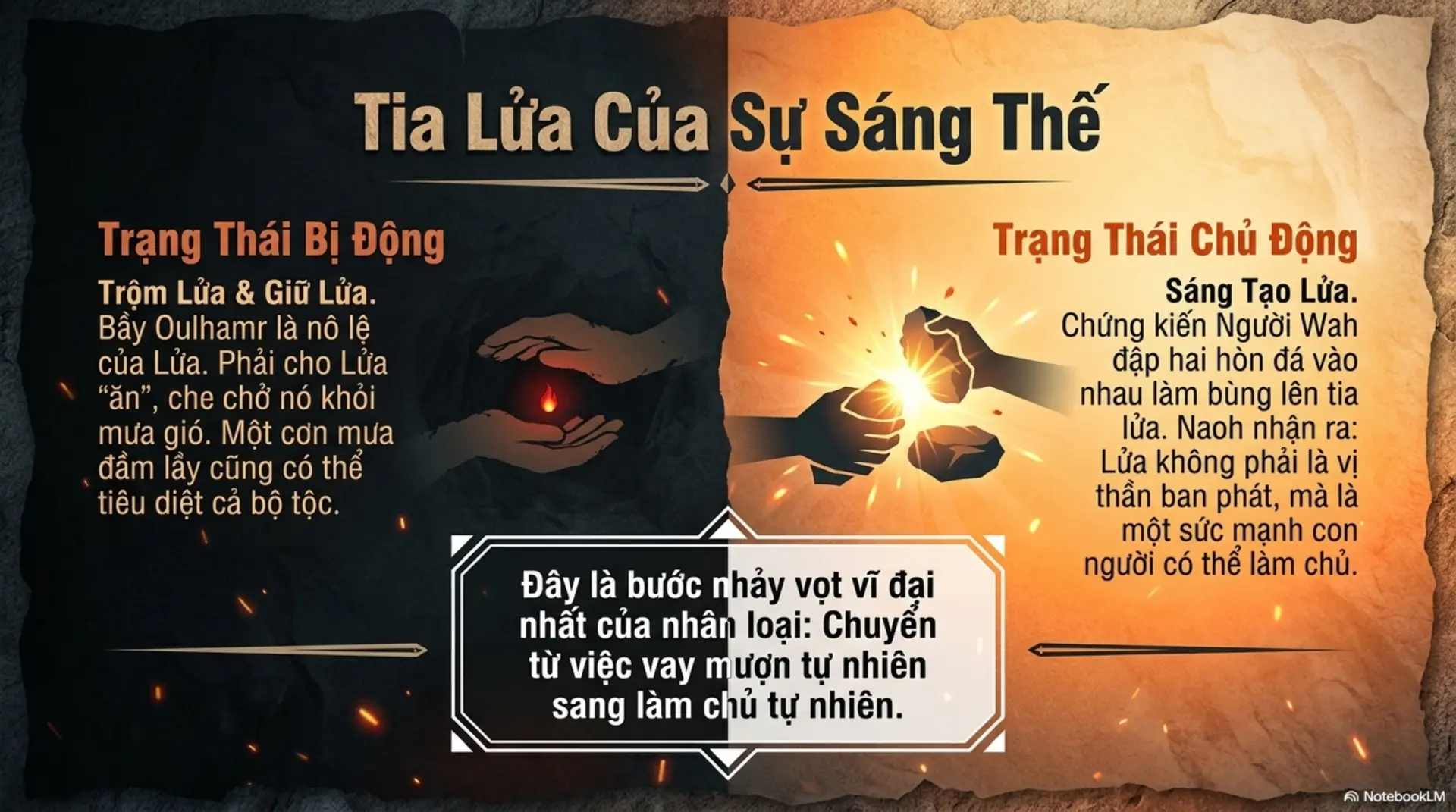 Slide Tóm tắt 8 - Đoạt Lửa: Cuộc Chiến Sinh Tồn Và Khát Vọng Ánh Sáng Của Bình Minh Nhân Loại