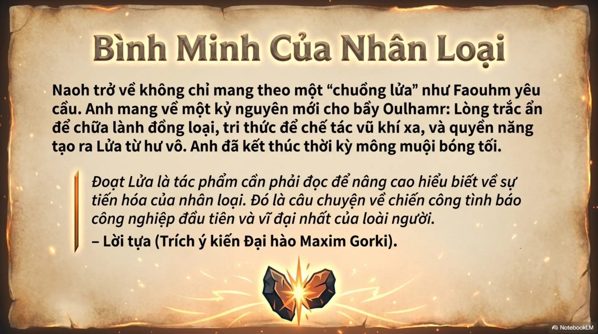 Slide Tóm tắt 11 - Đoạt Lửa: Cuộc Chiến Sinh Tồn Và Khát Vọng Ánh Sáng Của Bình Minh Nhân Loại
